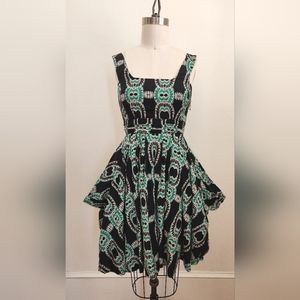 Leifsdottir Abstract Print Silk Dress Sundress Black Green XSmall 2
